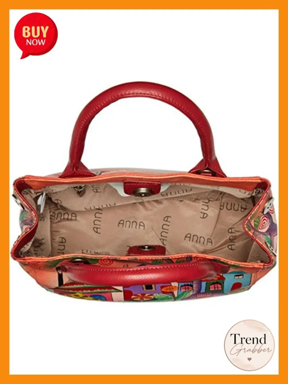 Hand Painted Genuine Leather Small Convertible Tote Satchel w/ Removable